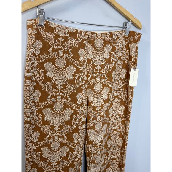 Anthropologie Knit Flare Pants Pull-on Tan Stretch Boho Festival Concert  L New - Picture 8 of 15